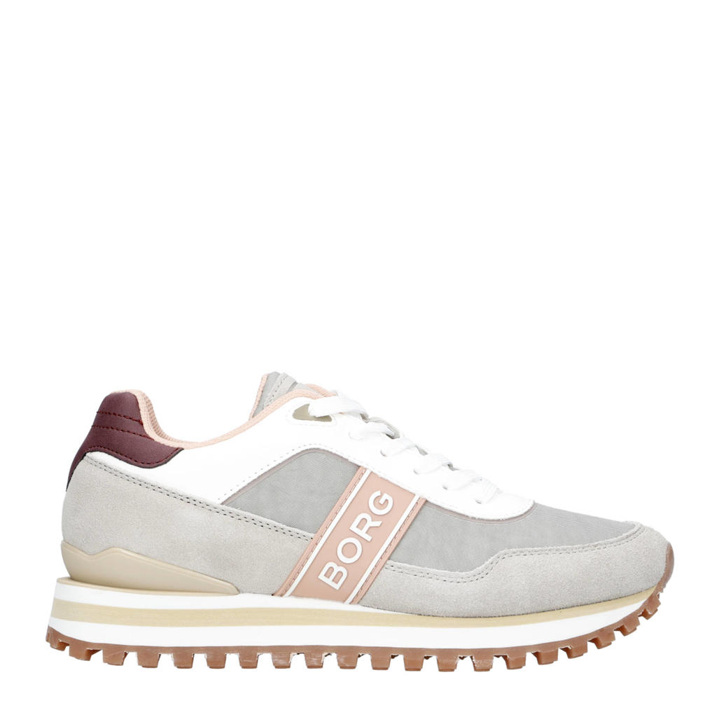 Grijs en oudroze dames Björn Borg sneakers van 82% polyurethaan/8% leer met veters