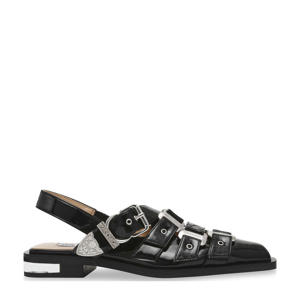   leren slingback loafers zwart