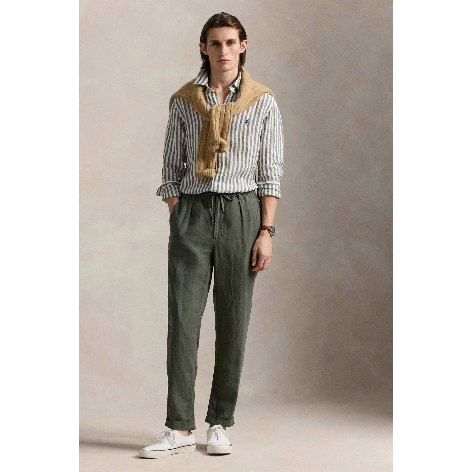 POLO Ralph Lauren linnen casual overhemd olijfgroen