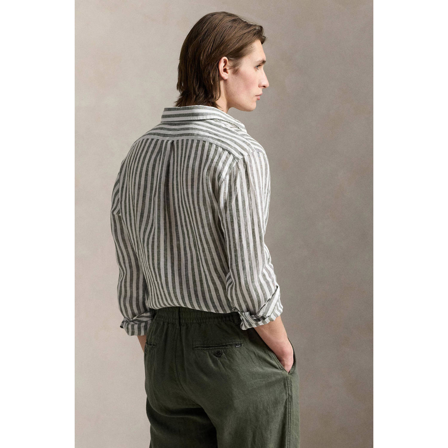 POLO Ralph Lauren linnen casual overhemd olijfgroen