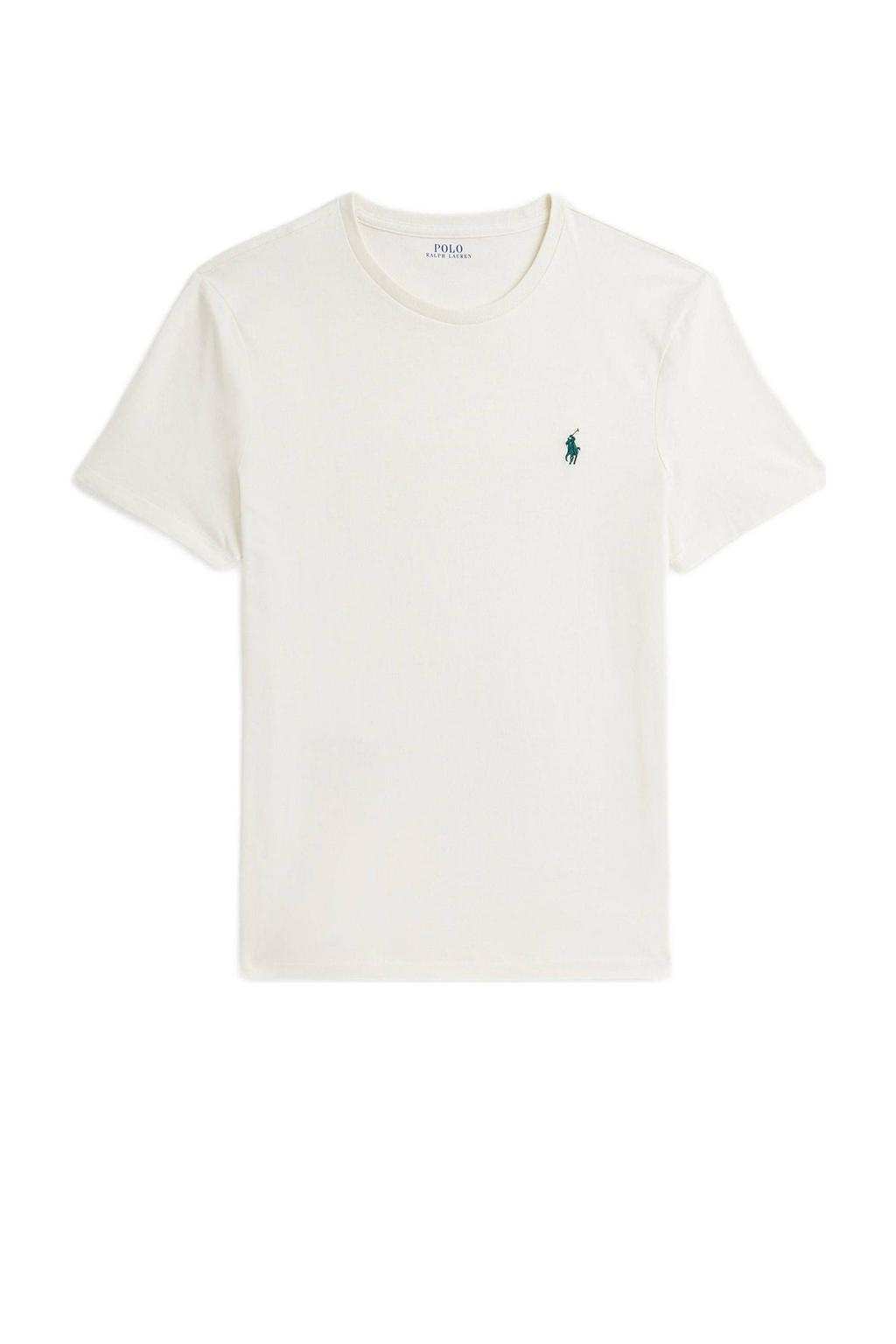 Ecru heren POLO Ralph Lauren T-shirt van katoen met effen, korte mouwen en ronde hals