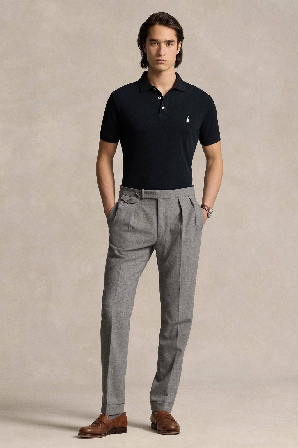 Zwarte heren POLO Ralph Lauren polo van katoen met logo dessin, korte mouwen, klassieke kraag en knoopsluiting