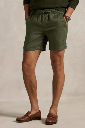 linnen regular casual short olijfgroen