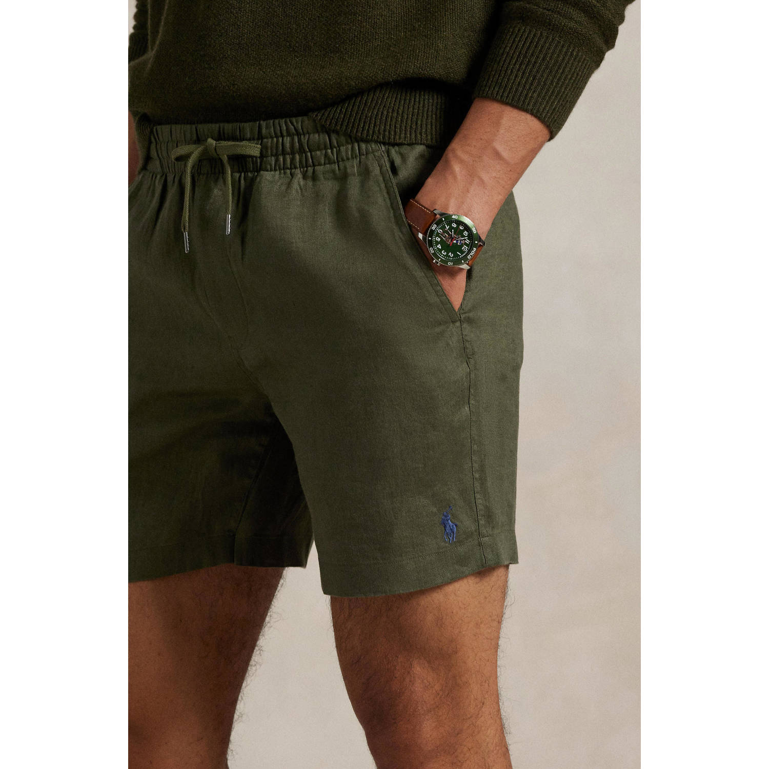 POLO Ralph Lauren linnen regular casual short olijfgroen