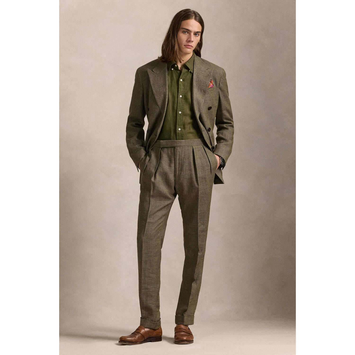 POLO Ralph Lauren slim fit linnen overhemd olijfgroen