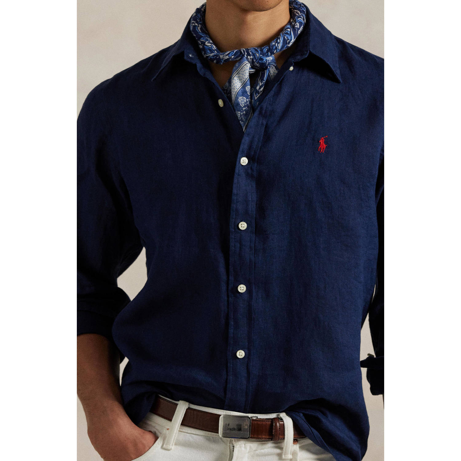 POLO Ralph Lauren linnen casual overhemd donkerblauw