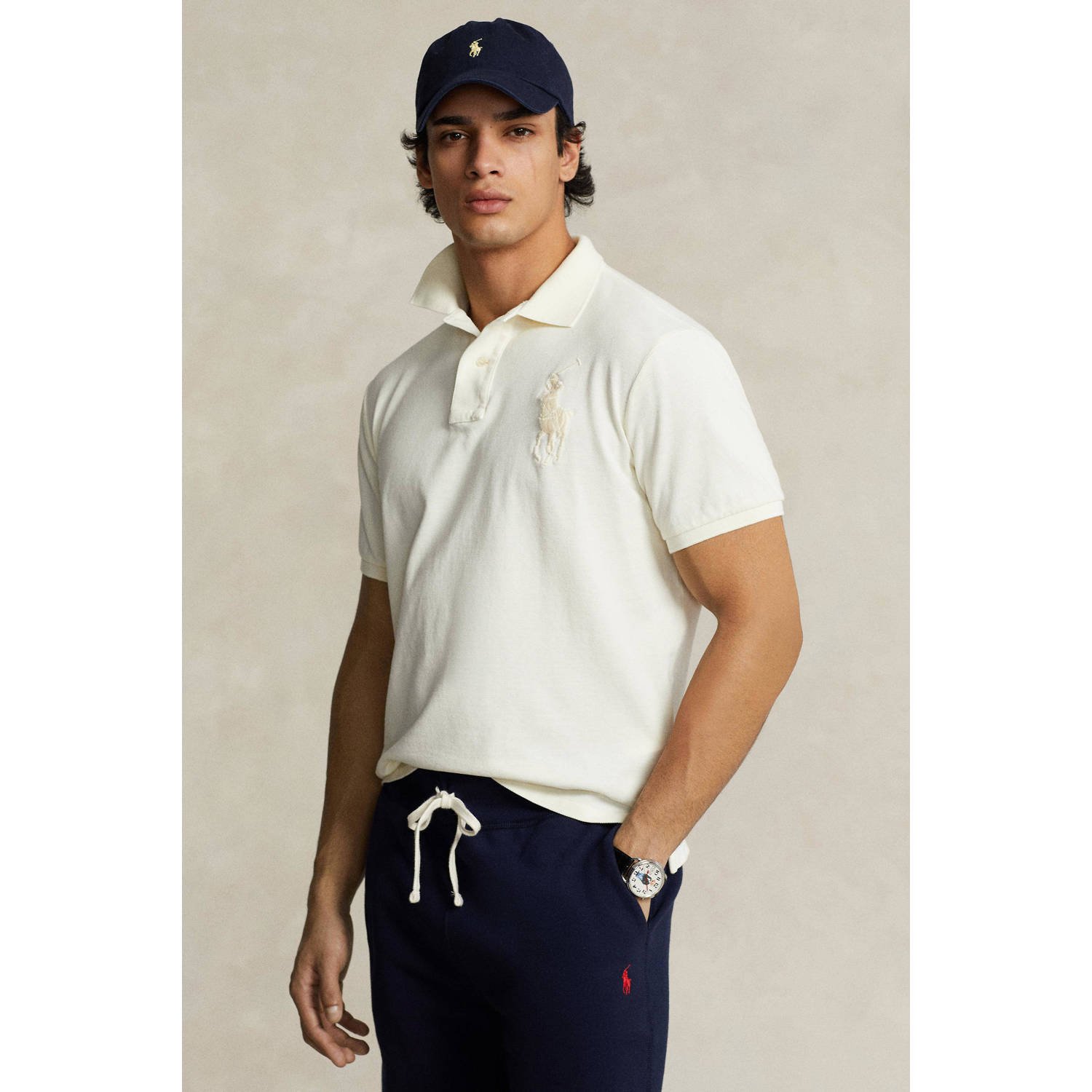 Polo Ralph Lauren Witte Polo Shirt met Grote Pony Beige Heren