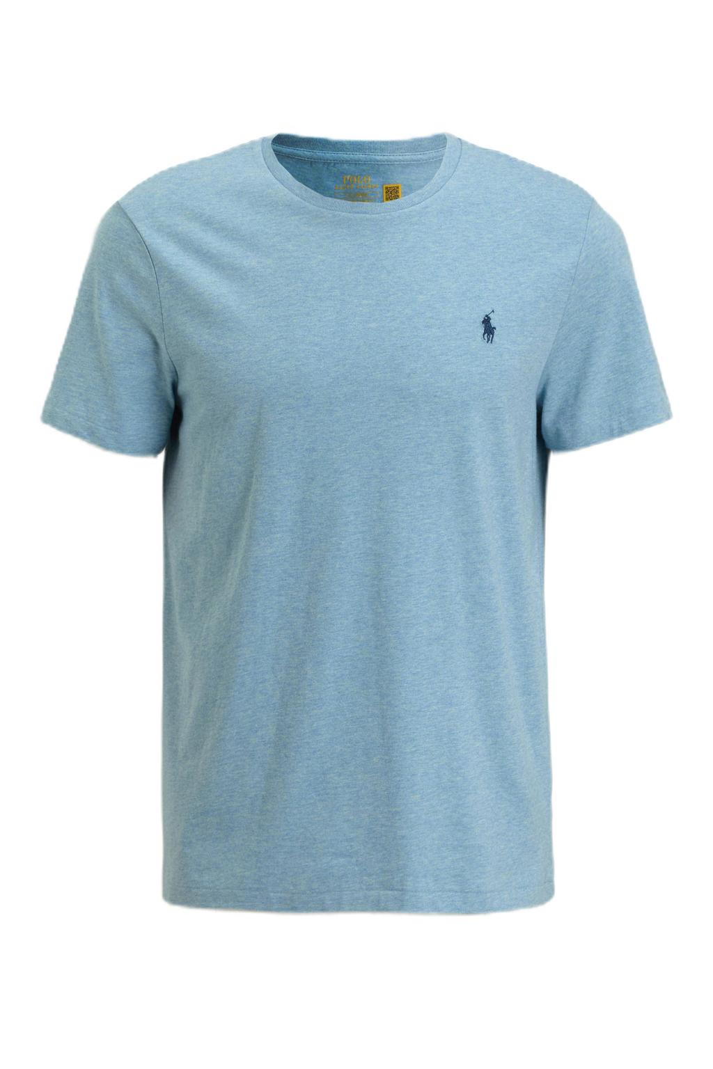 Blauwe heren POLO Ralph Lauren T-shirt van katoen met effen, korte mouwen en ronde hals