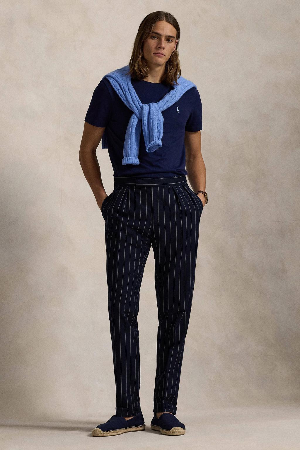 Donkerblauwe heren POLO Ralph Lauren T-shirt van katoen met effen, korte mouwen en ronde hals