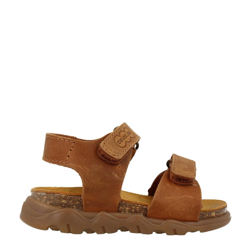 Cognackleurige jongens Develab leren sandalen met klittenband