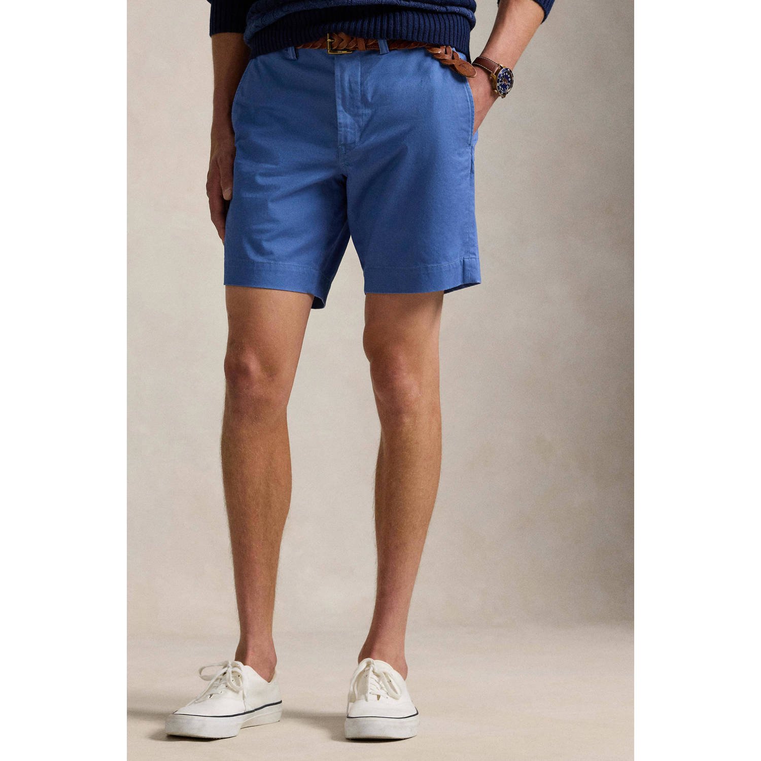 Polo Ralph Lauren Stretch straight fit korte broek met riemlussen model 'BEDFORD'