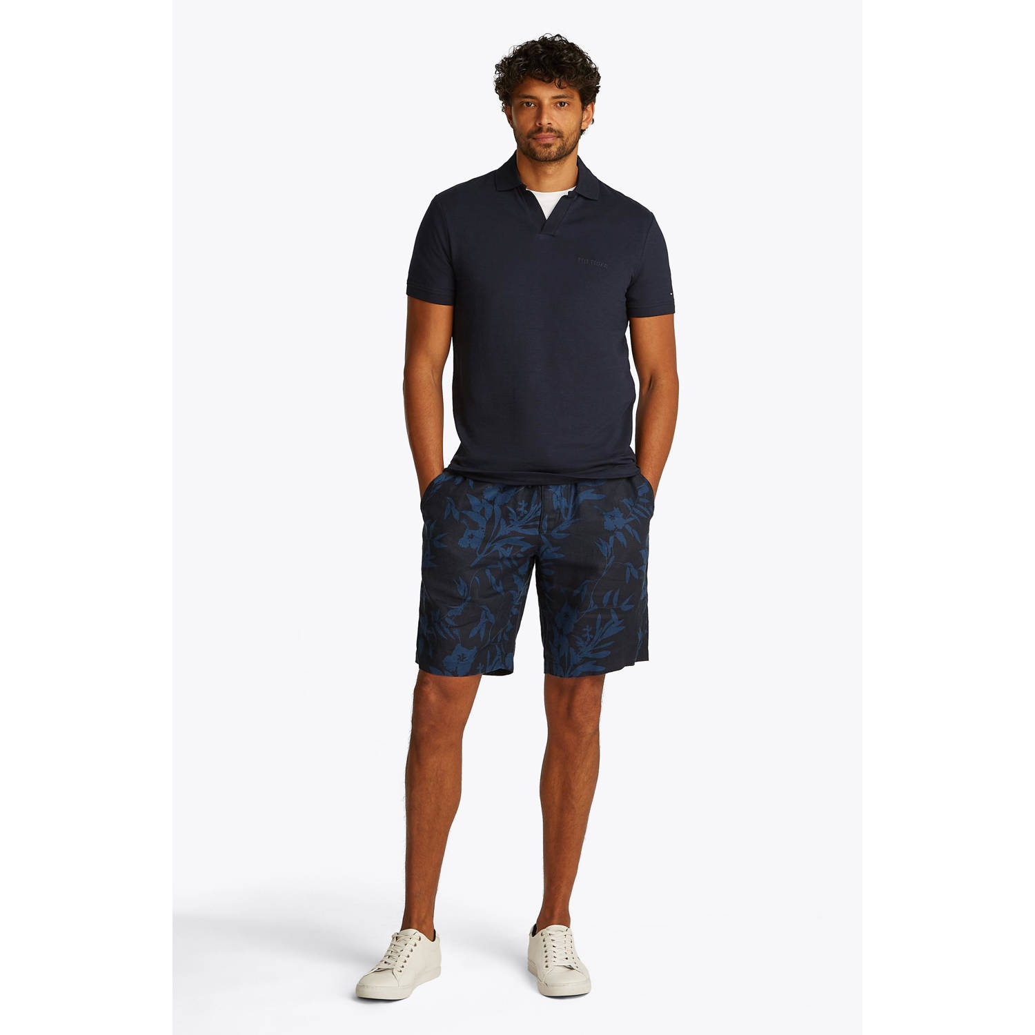 Tommy Hilfiger linnen regular polo donkerblauw
