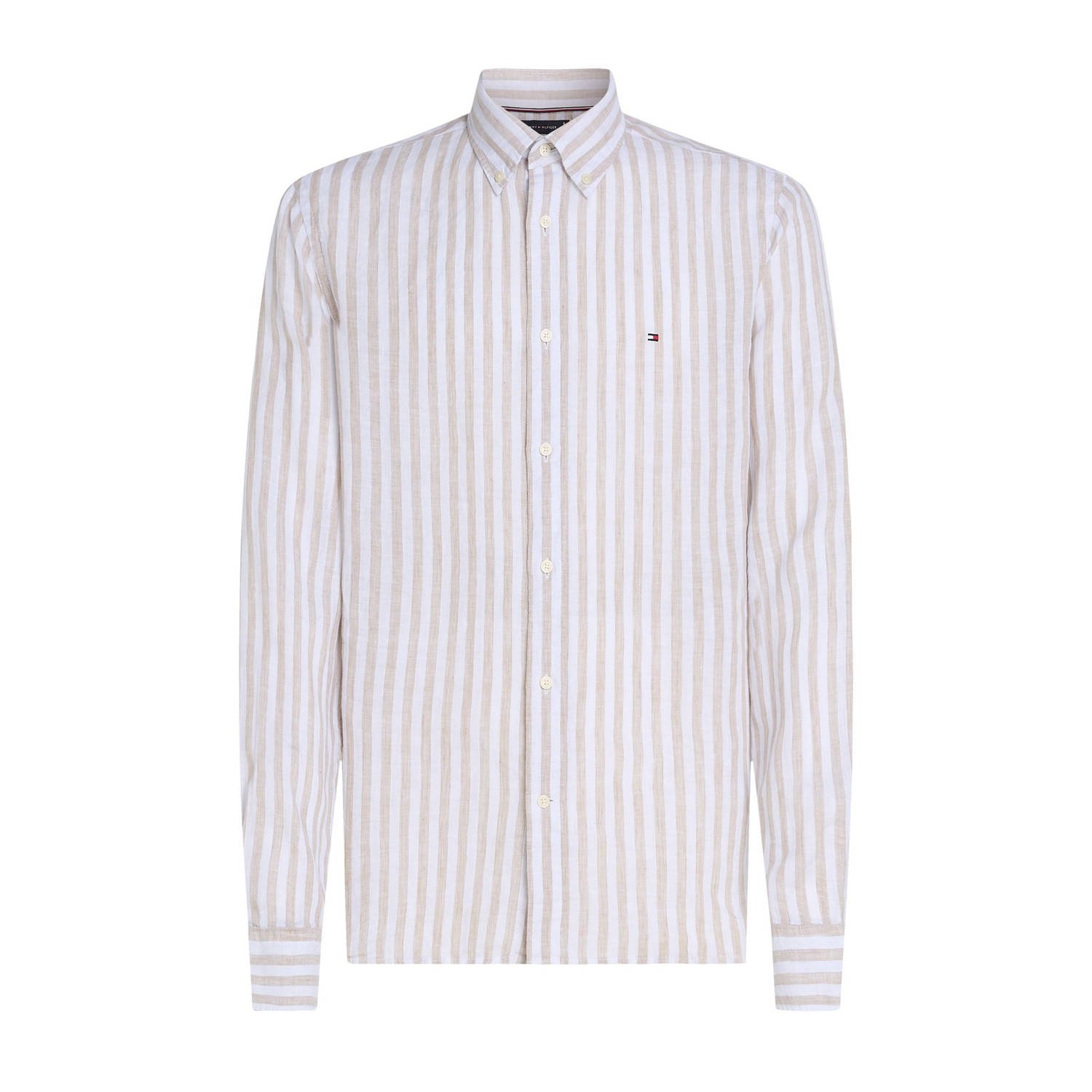 TOMMY HILFIGER Heren Overhemden Linen Essential Stripe Rf Shirt Ecru