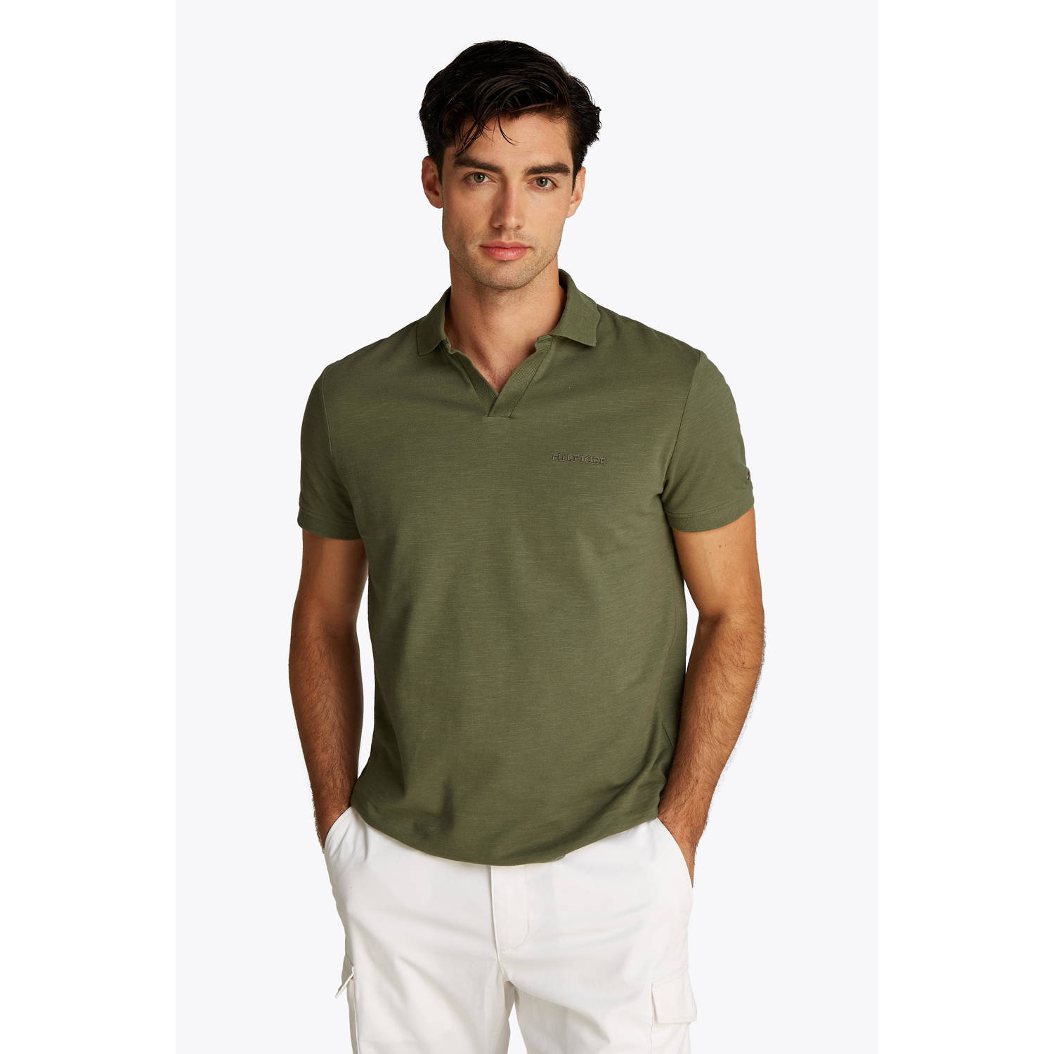 Tommy Hilfiger linnen regular polo groen