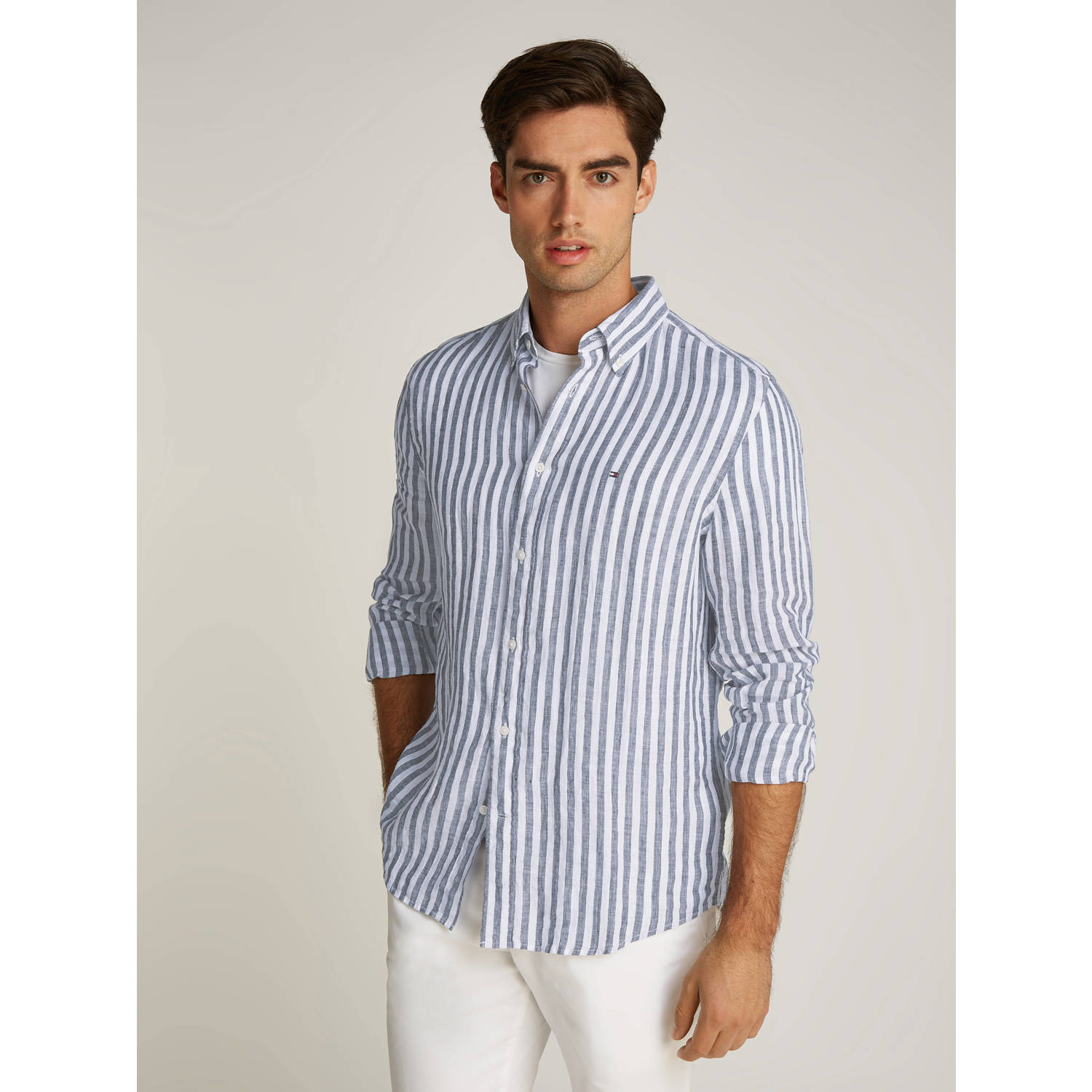 Tommy Hilfiger linnen casual overhemd blauw