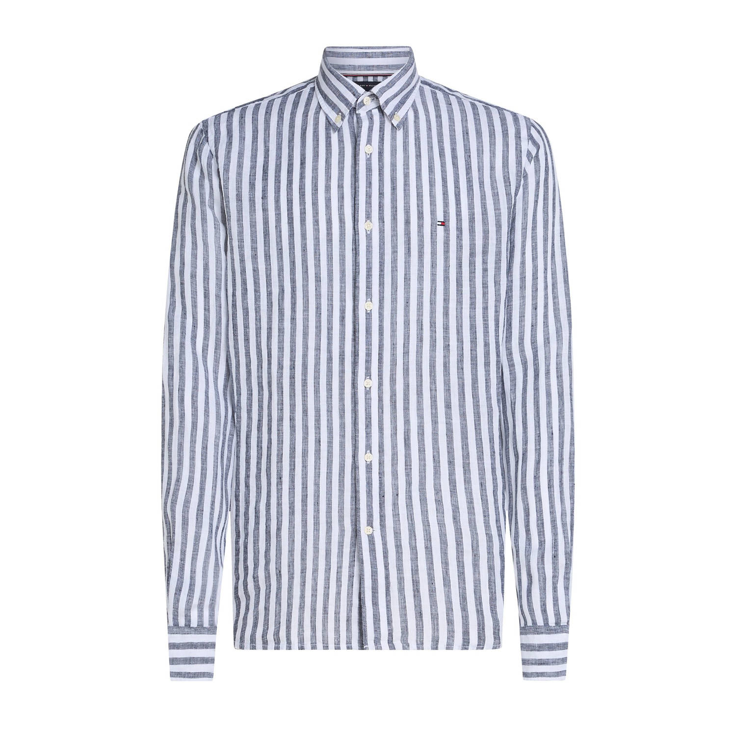 TOMMY HILFIGER Heren Overhemden Linen Essential Stripe Rf Shirt Blauw