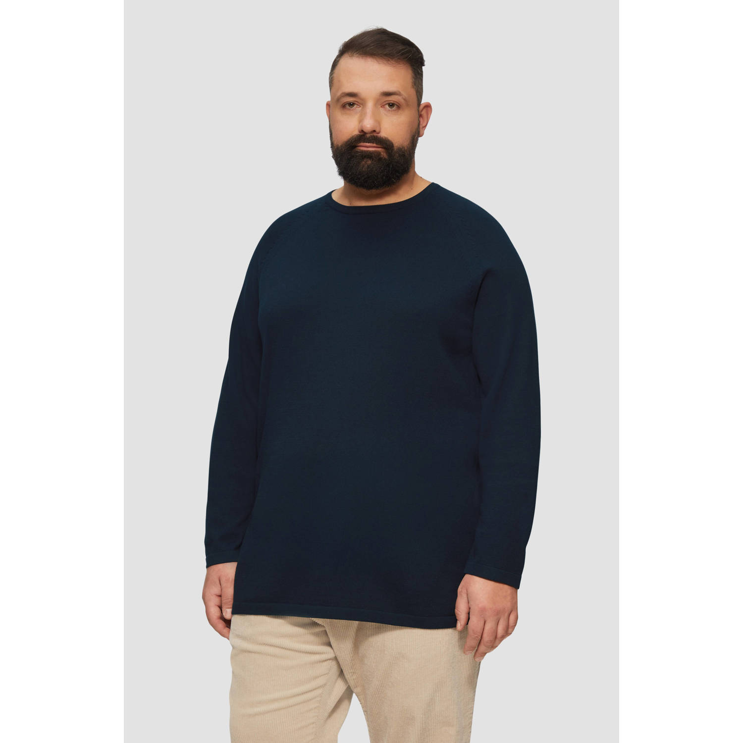 S.Oliver Big Size pullover donkerblauw fijn gebreid