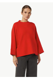 thumbnail: Rode dames comma gebreide poncho van viscose met effen, opstaande kraag en wijde mouwen
