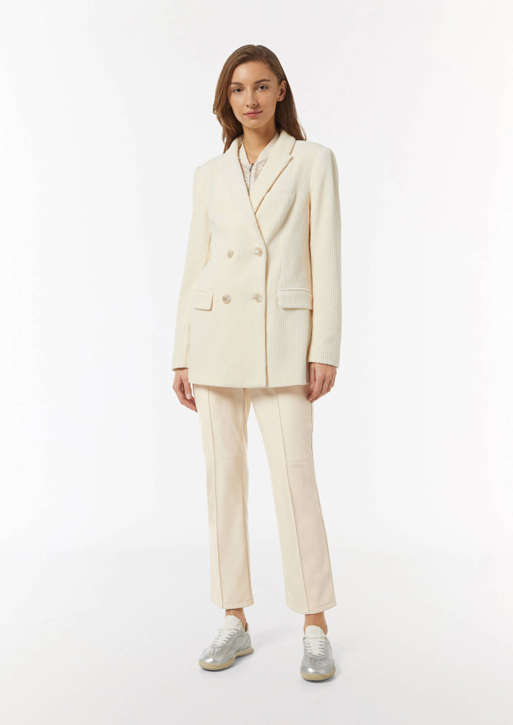 comma casual identity flared pantalon van imitatieleer ecru wehkamp