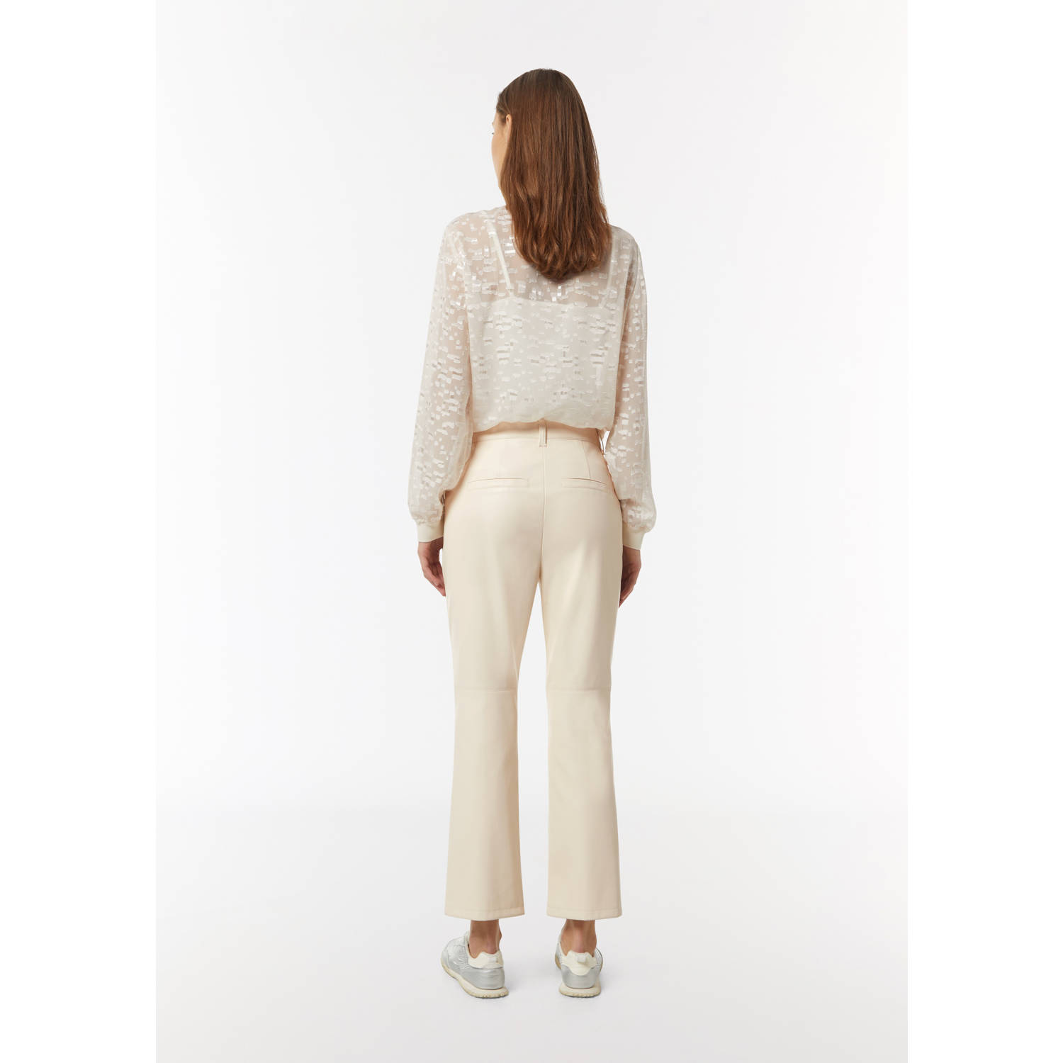 comma casual identity flared pantalon van imitatieleer ecru