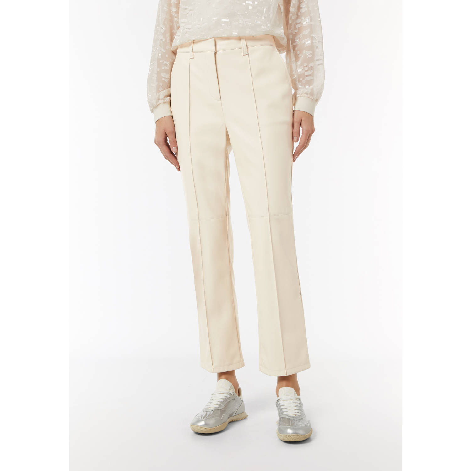 Comma casual identity flared pantalon van imitatieleer ecru