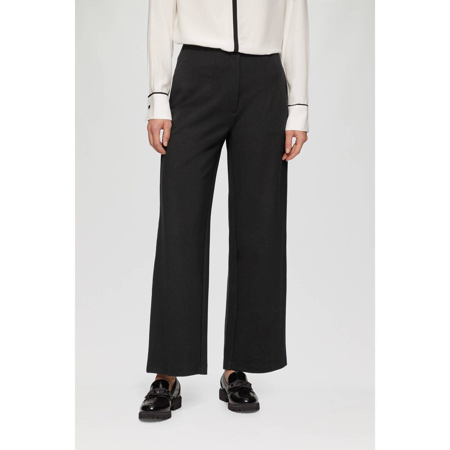 S.Oliver BLACK LABEL wide leg regular waist broek zwart