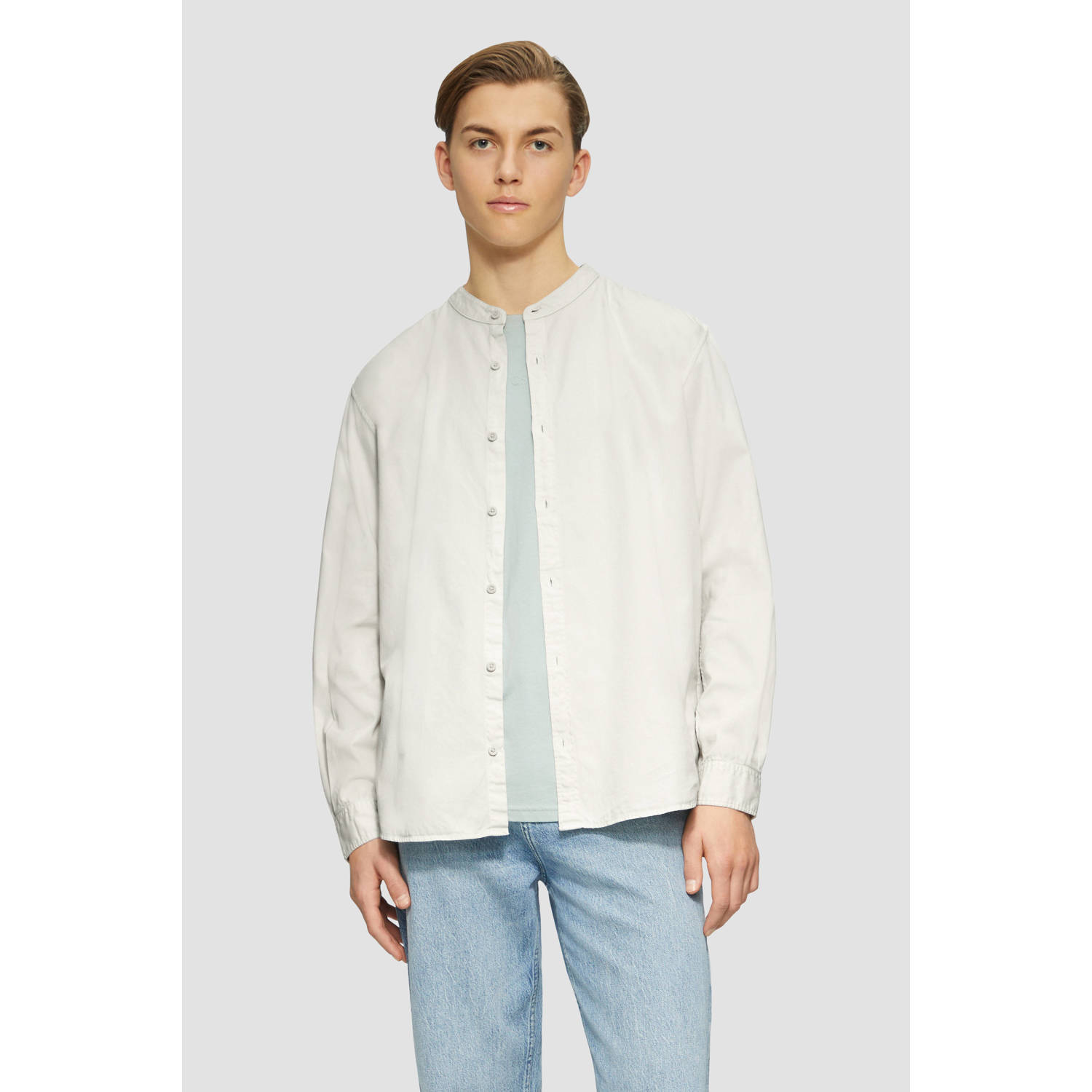 Q S by s.Oliver casual overhemd lichtgrijs