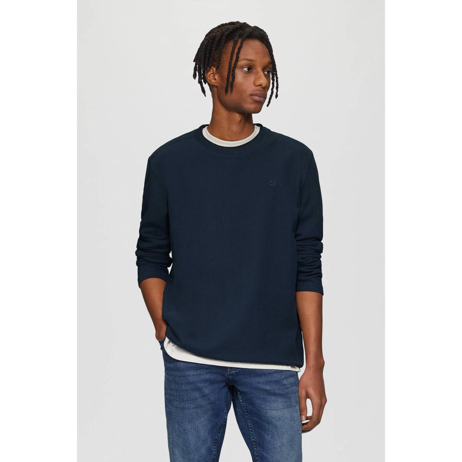 Q S by s.Oliver longsleeve donkerblauw textuur