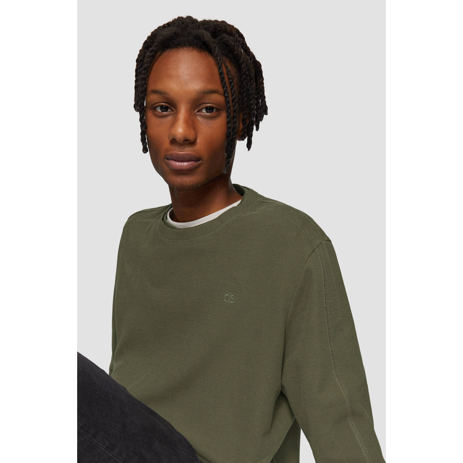 Q S by s.Oliver longsleeve olijfgroen textuur