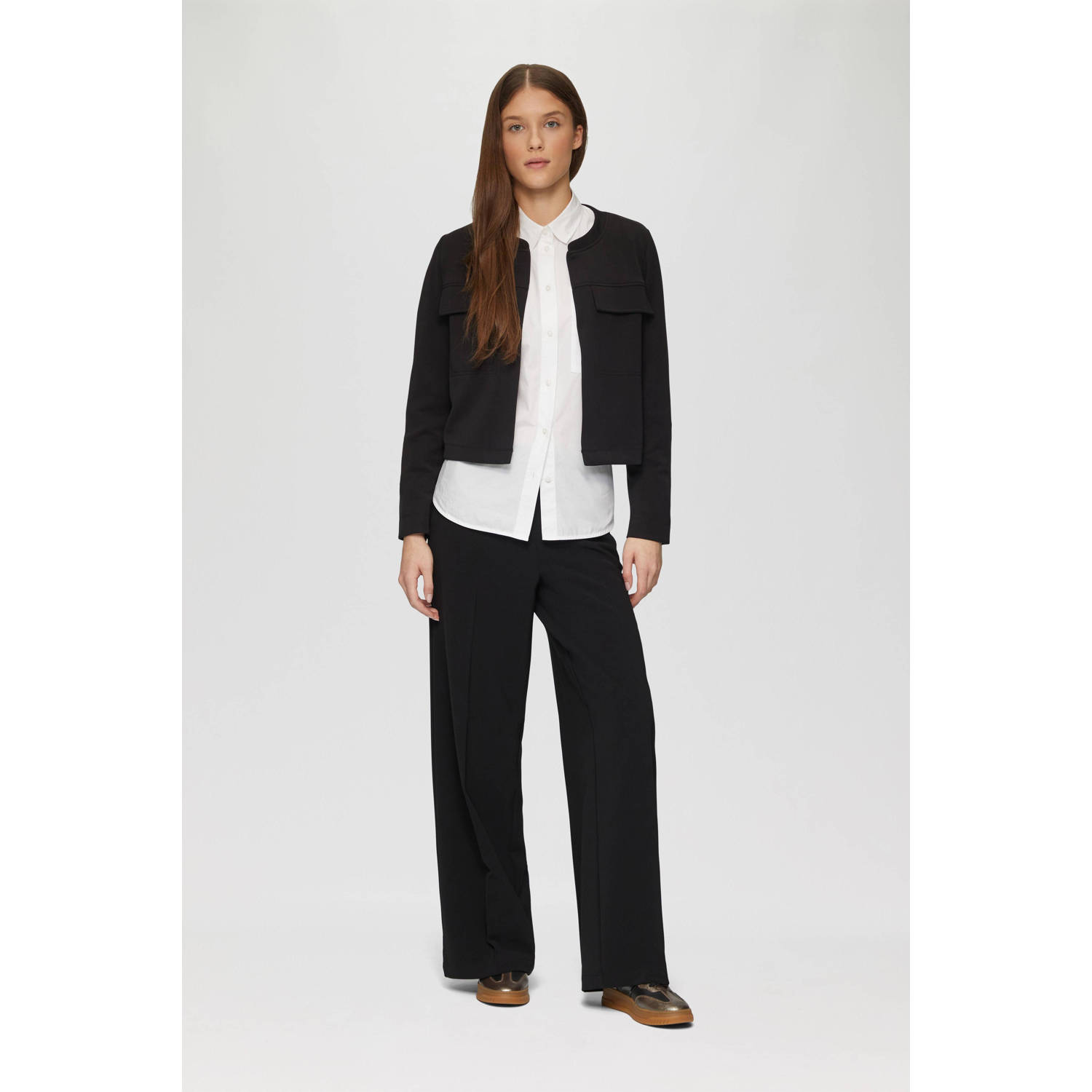 s.Oliver wide leg regular waist broek zwart