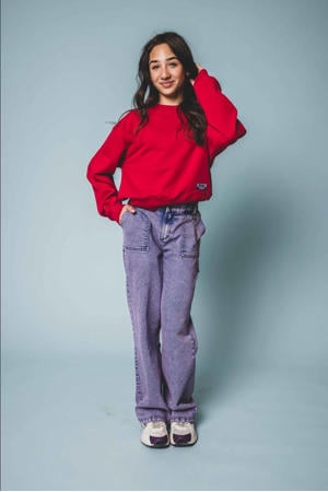 wide leg regular waist jeans paars