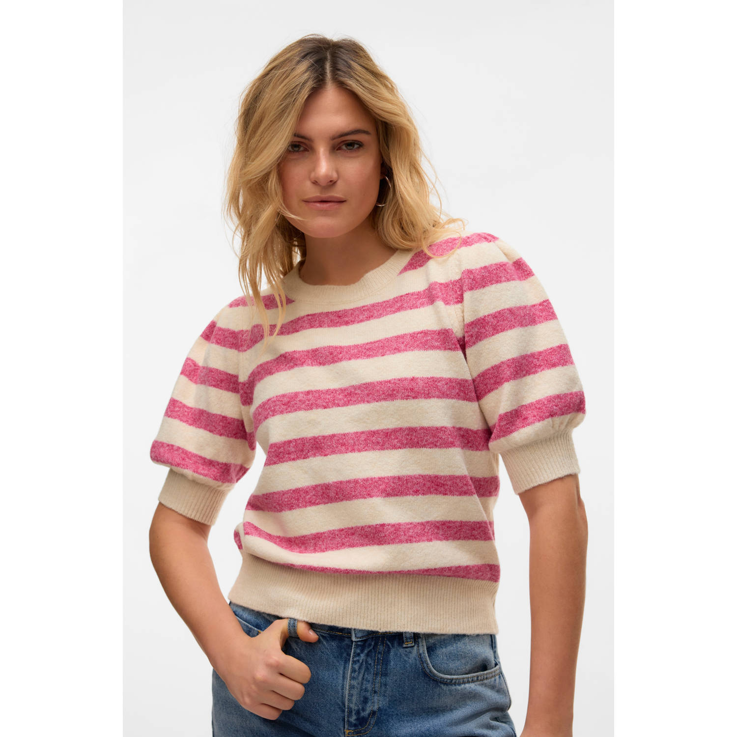 VERO MODA asymmetrische top trui roze gebreid