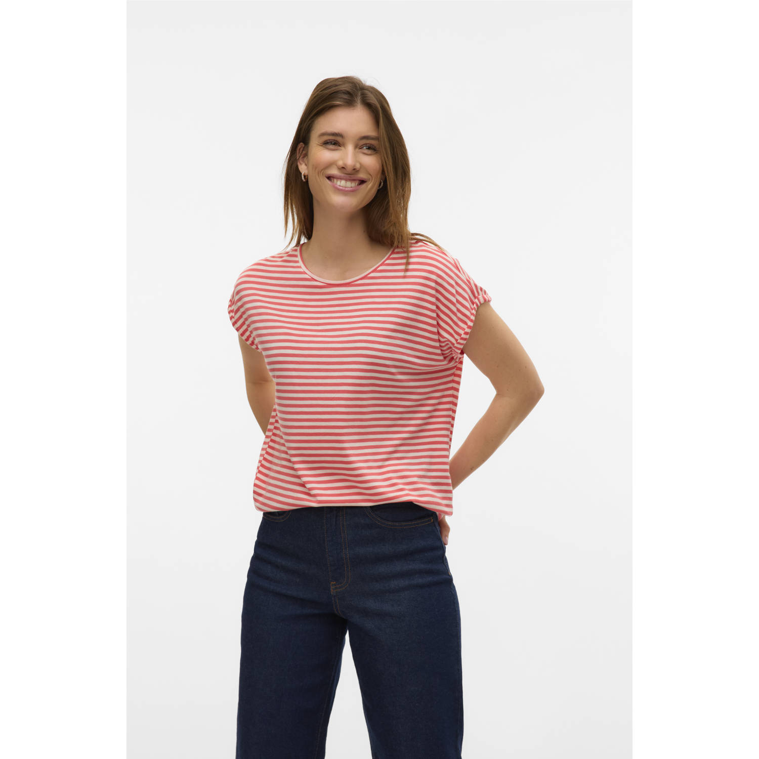 Vero Moda Shirt met ronde hals VMAVA PLAIN SS TOP STRIPE GA JRS NOOS