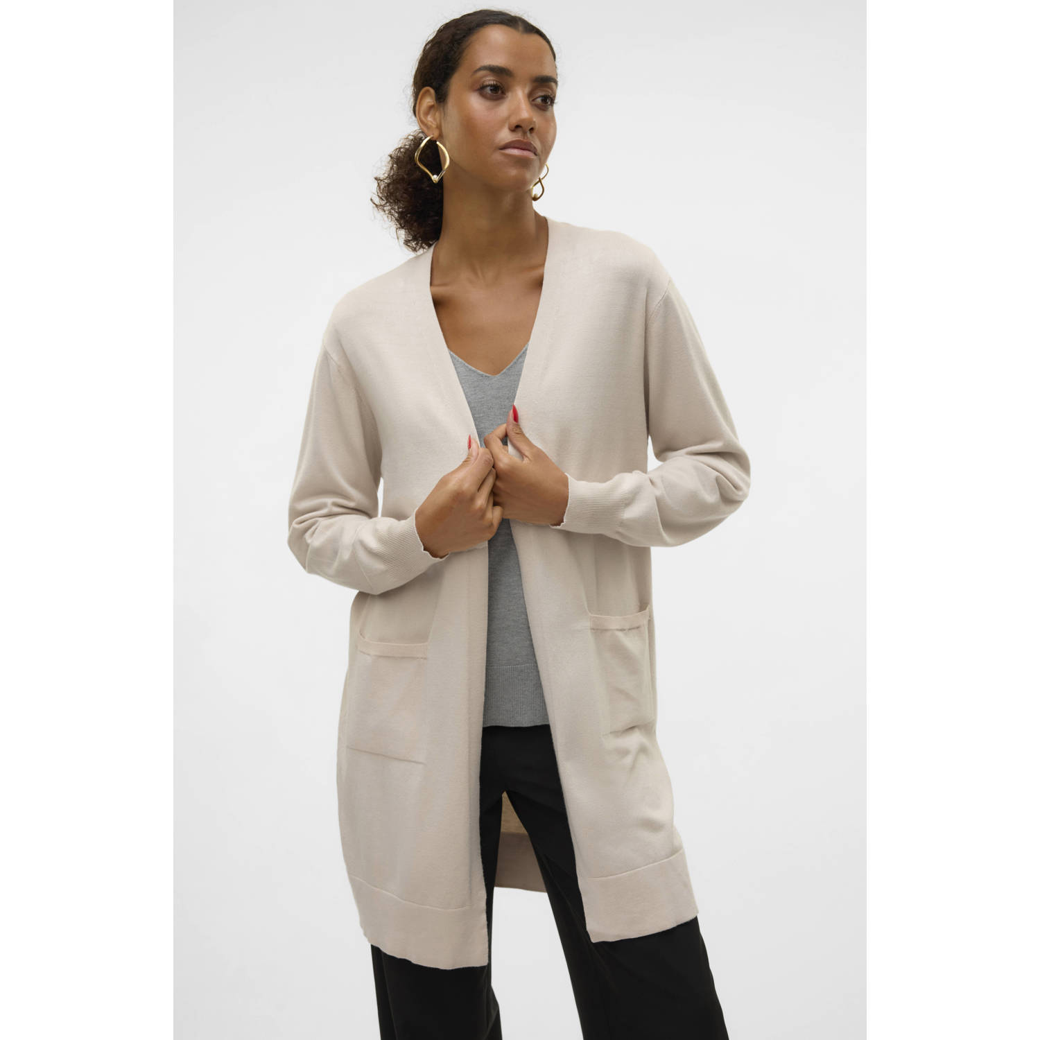 VERO MODA vest taupe fijn gebreid