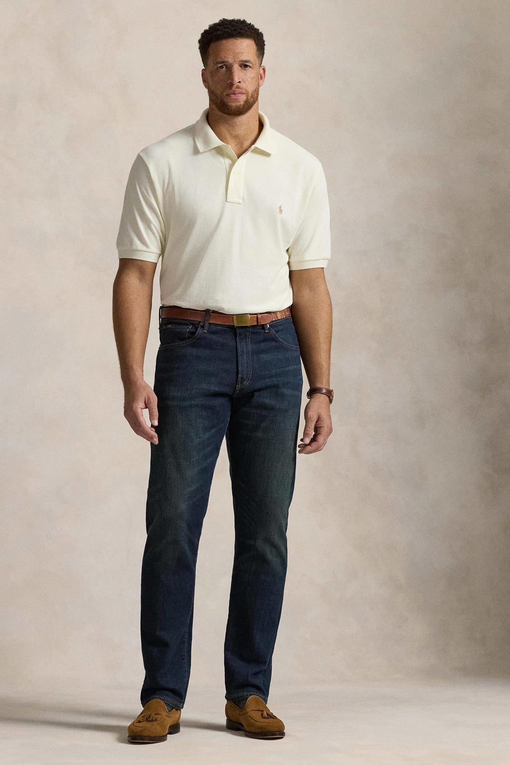 Ecru heren POLO Ralph Lauren Big & Tall regular polo van katoen met effen, korte mouwen en klassieke kraag