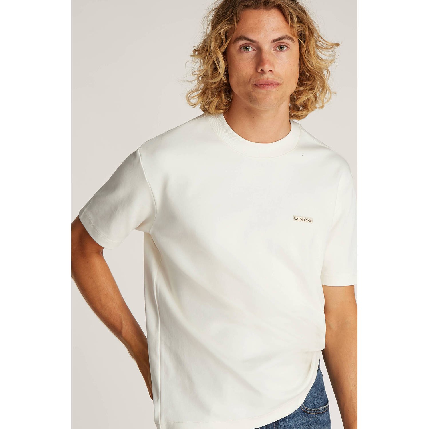 CALVIN KLEIN Heren Polo's & T-shirts Label Tee Creme