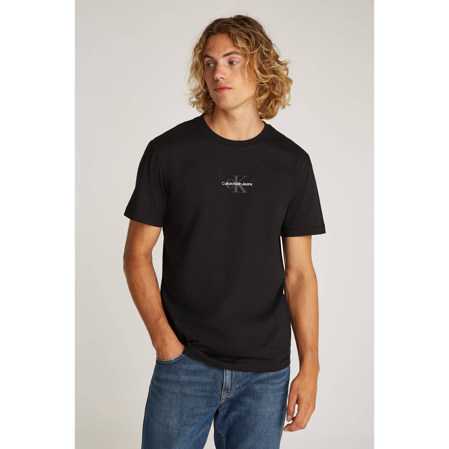 Calvin Klein Jeans Monologo Tee Heren T-shirt Herfst Winter Black Heren