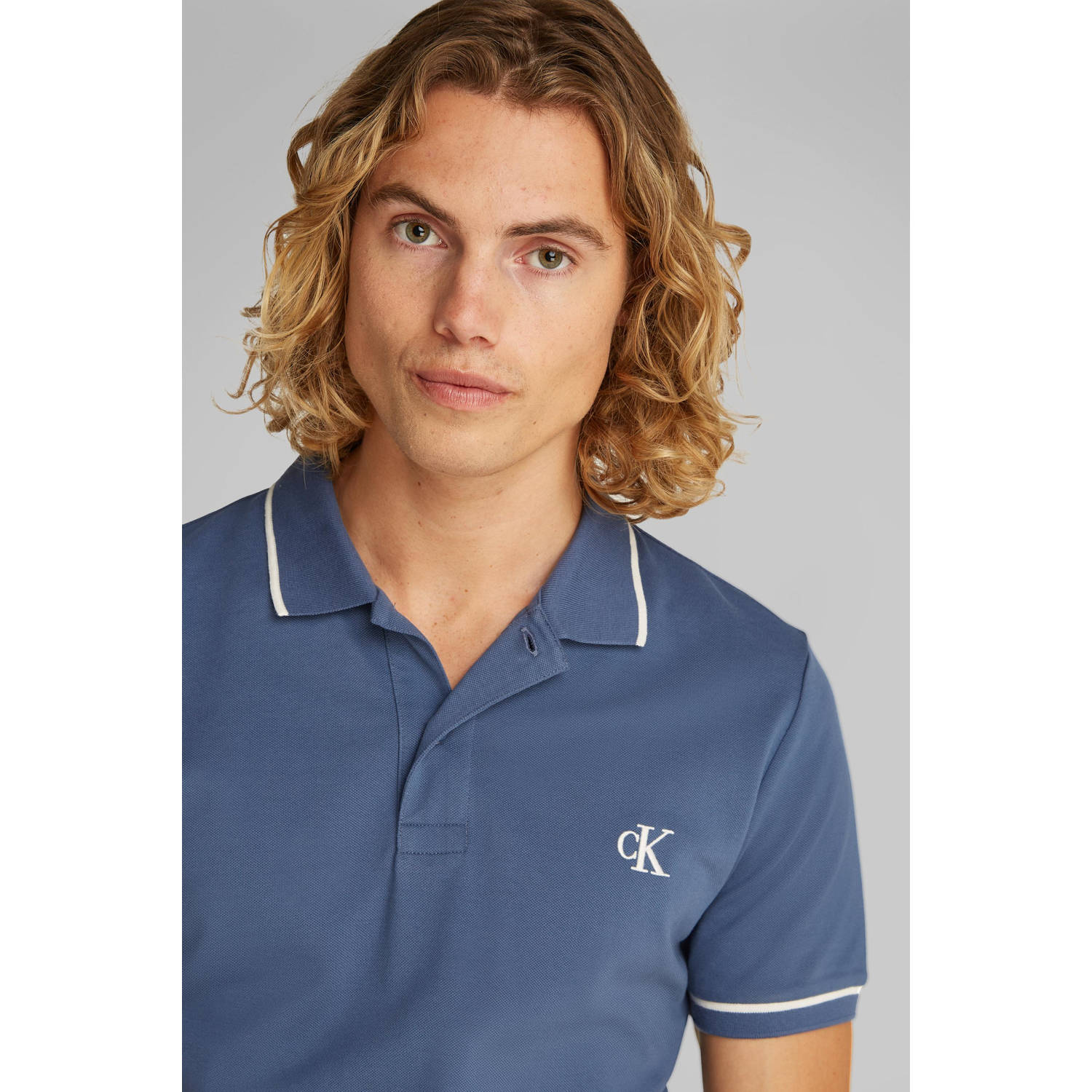 CALVIN KLEIN JEANS slim polo blauw