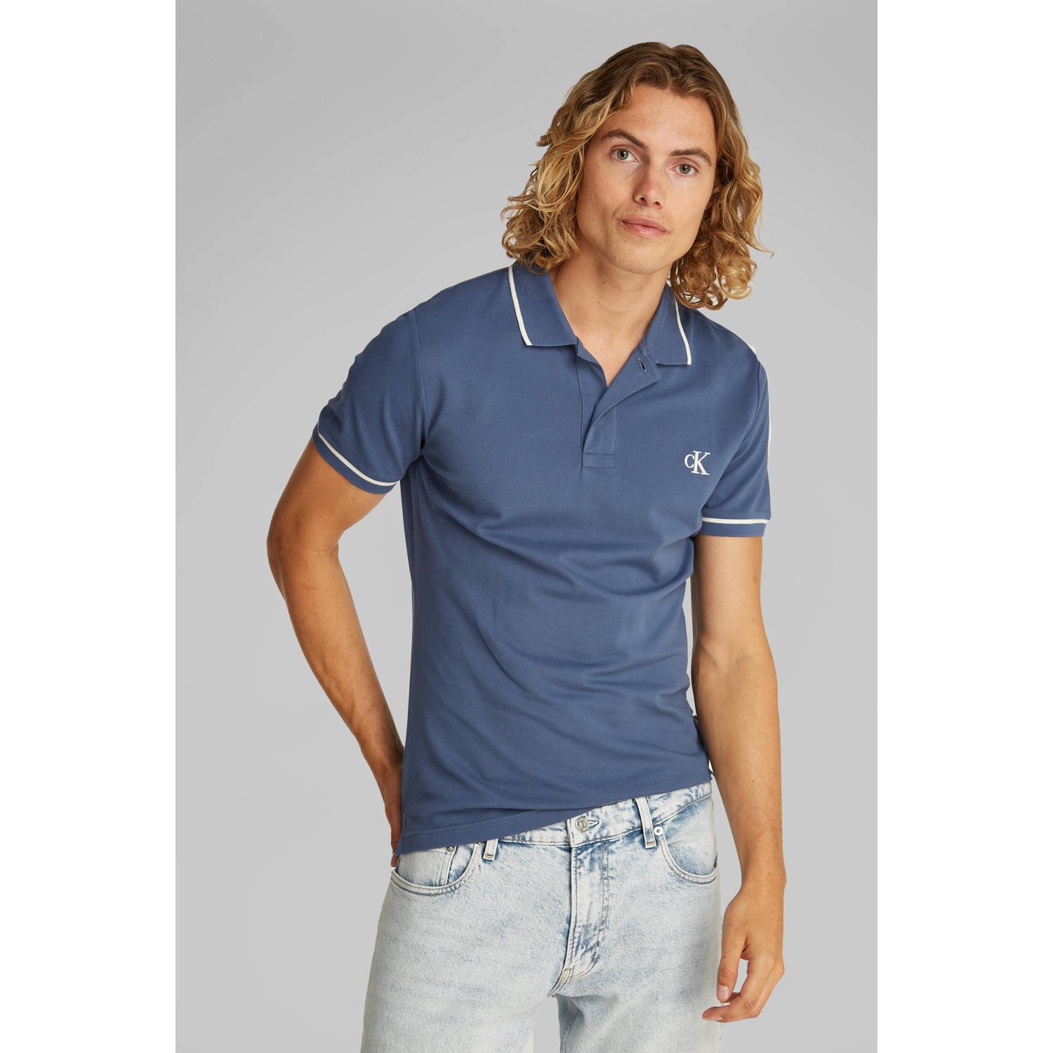 CALVIN KLEIN JEANS slim polo blauw
