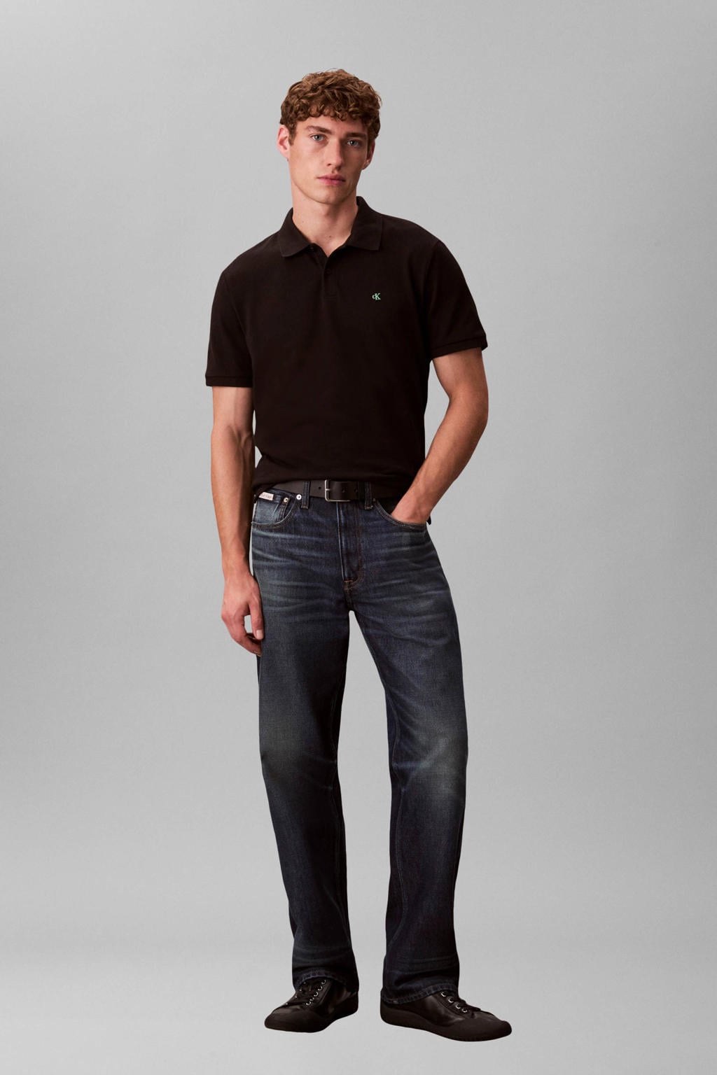 Zwarte heren CALVIN KLEIN JEANS regular fit polo van katoen met effen, korte mouwen en pique
