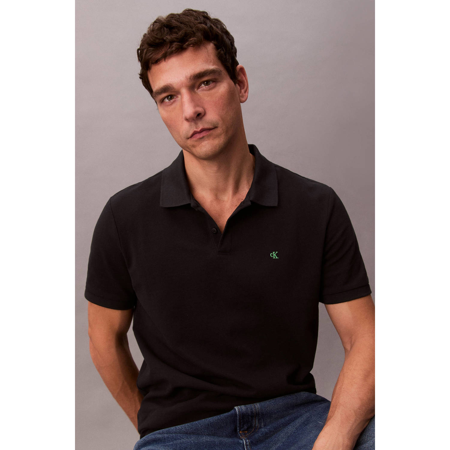 CALVIN KLEIN JEANS regular fit polo zwart