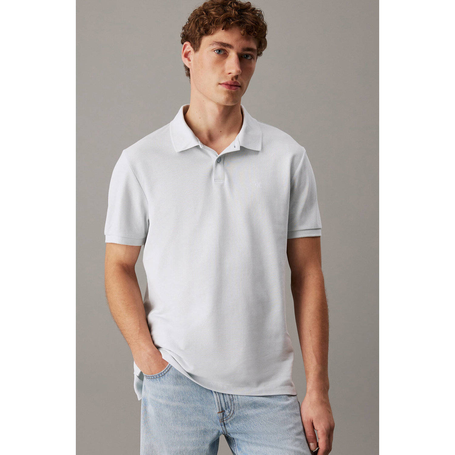 CALVIN KLEIN JEANS regular fit polo lichtblauw