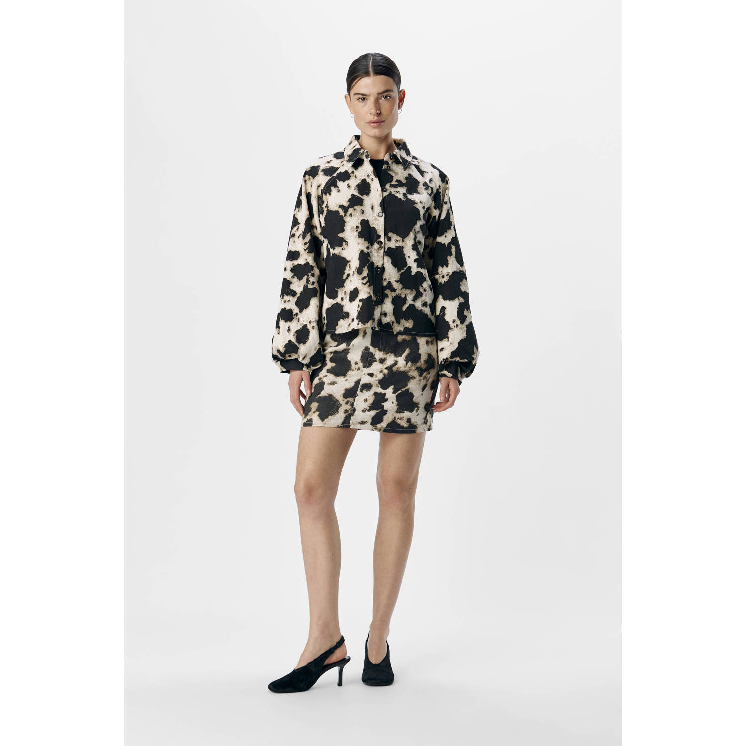 OBJECT spijkerjas met allover print zwart ecru