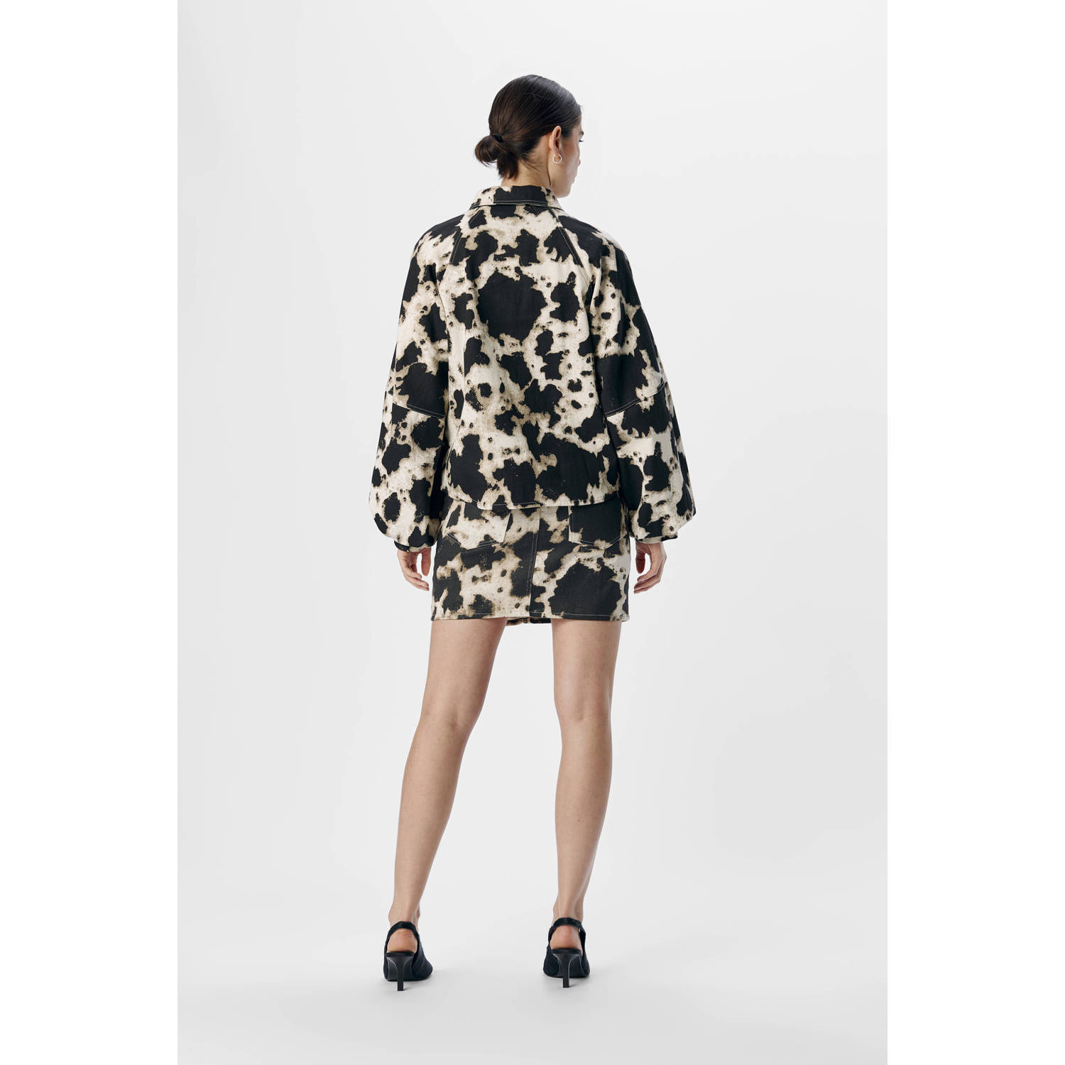 OBJECT spijkerjas met allover print zwart ecru