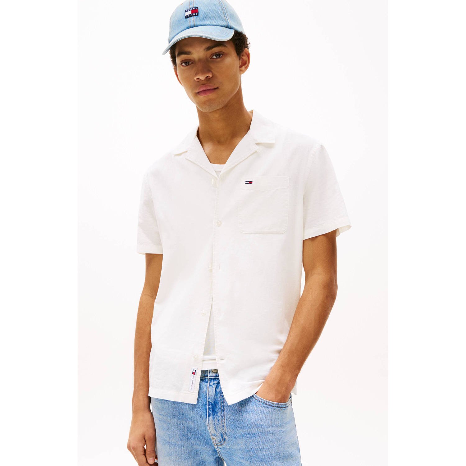 Tommy Jeans regular fit overhemd met linnen ecru