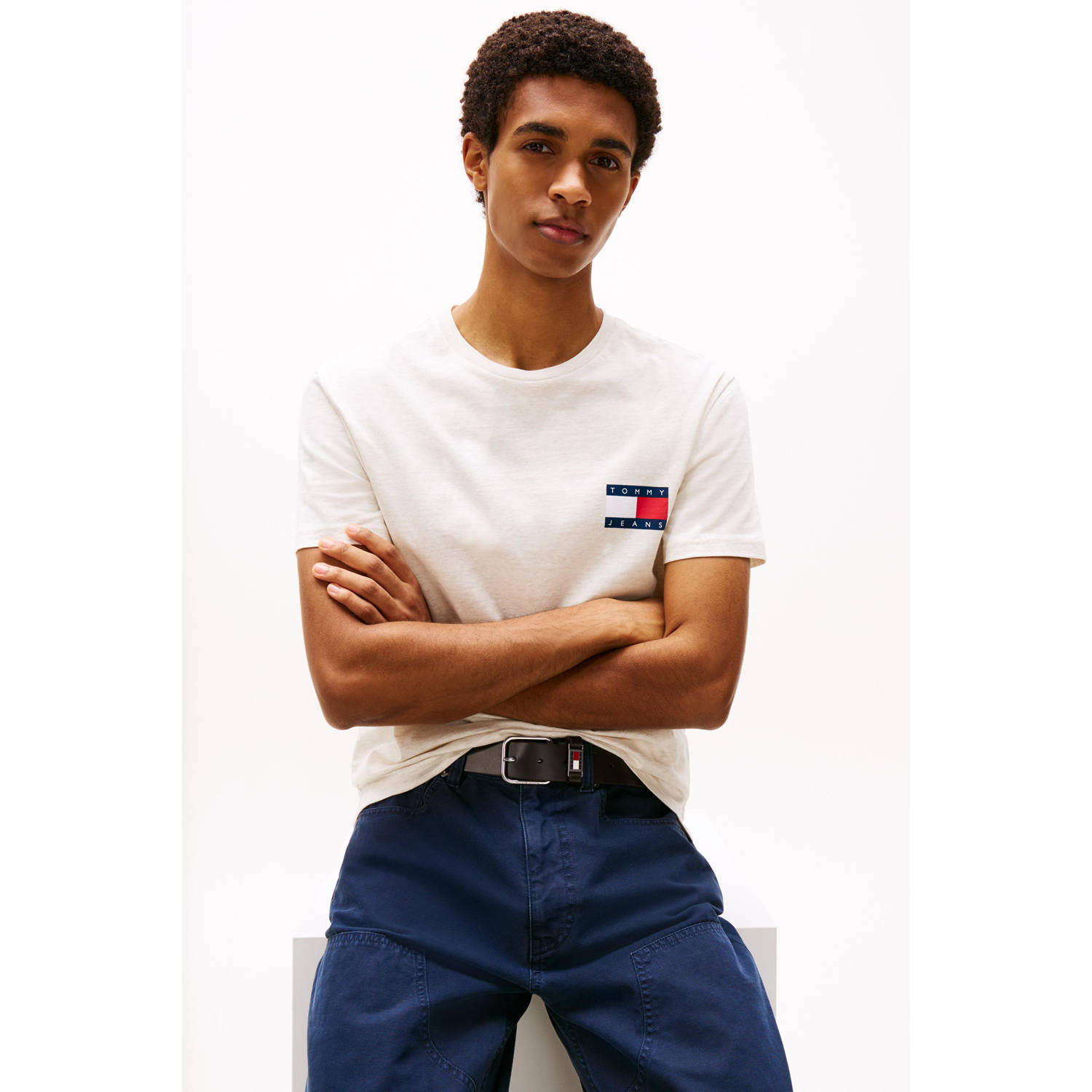 TOMMY JEANS Heren Polo's & T-shirts Tjm Slim Essential Flag Tee Ext Beige