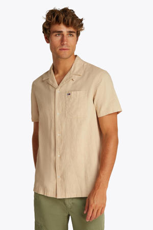 regular fit overhemd met linnen beige