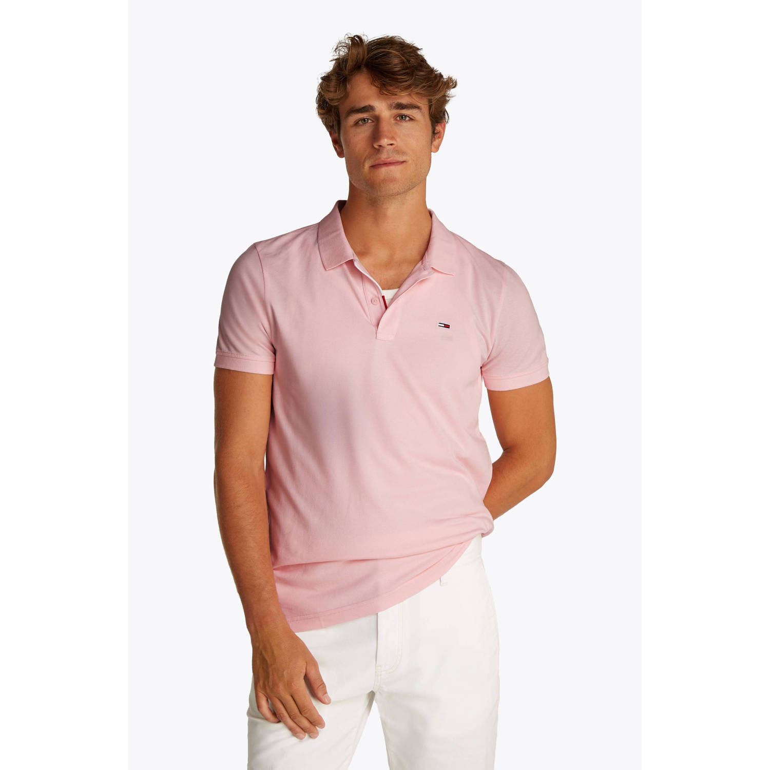 Tommy Jeans slim polo roze