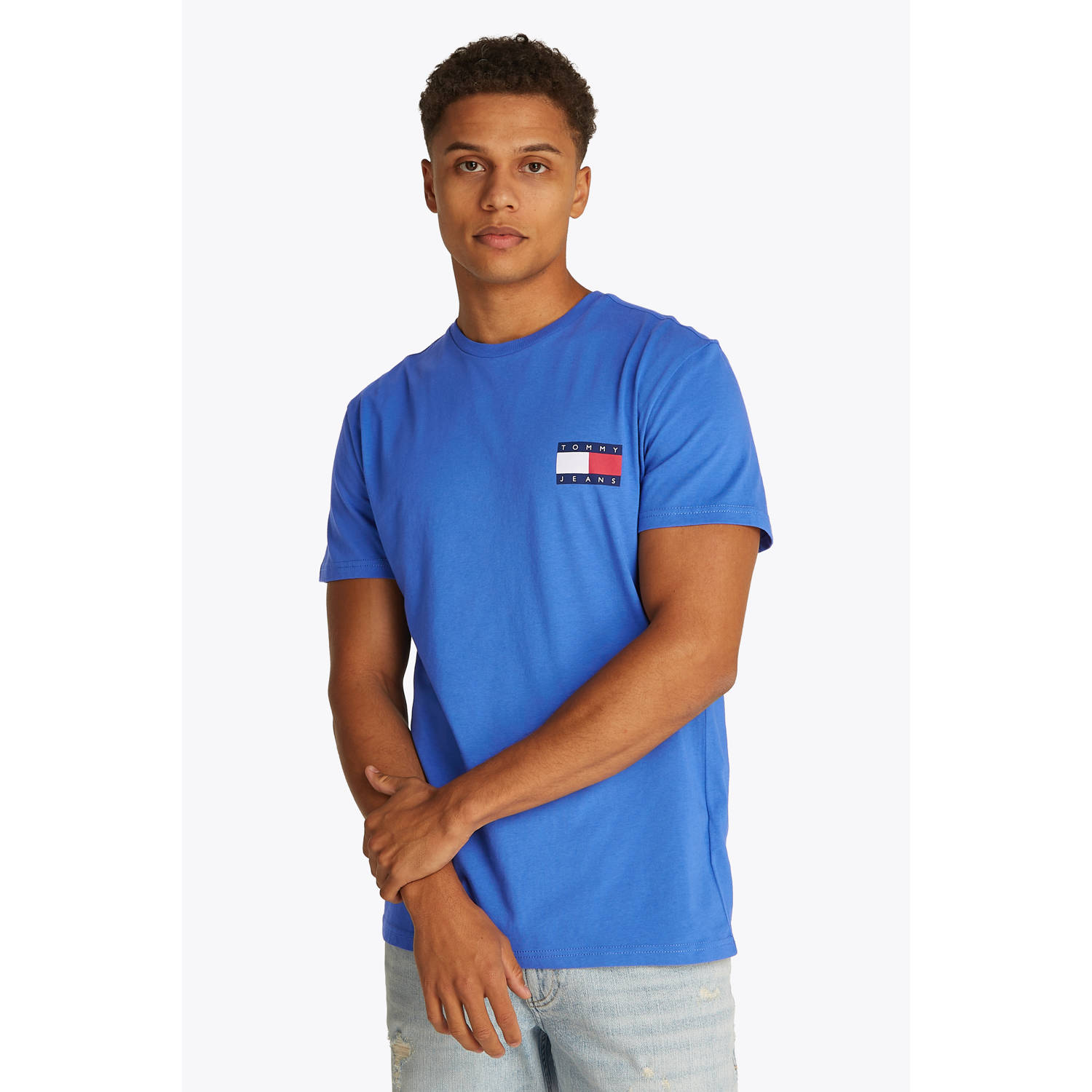 TOMMY JEANS Heren Polo's & T-shirts Tjm Slim Essential Flag Tee Ext Blauw