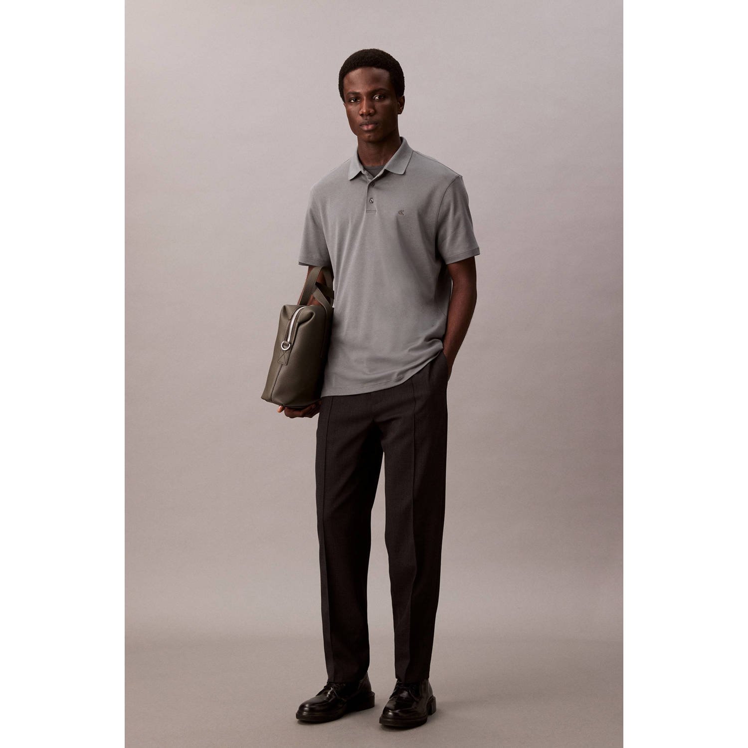 CALVIN KLEIN Heren Polo's & T-shirts Ss Supima Chest Emb Grijs